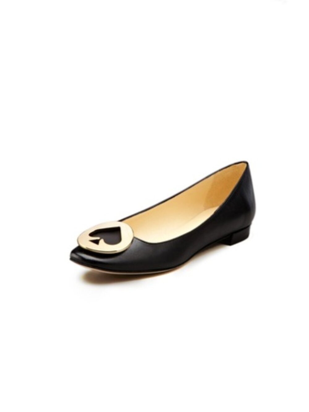 kate spade Nera Nappa Black Leather Ballerina Flats Gold Heart Accent